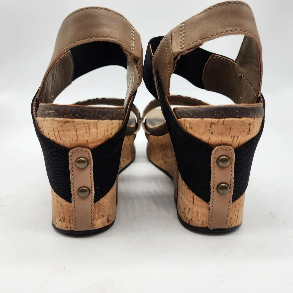 OTBT Bushnell Platform Wedge Sandals Women's 7M Leopard Print Black Tan Cork